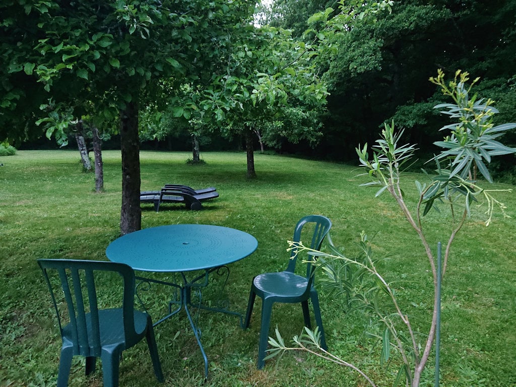 Une table à l’ombre des arbres