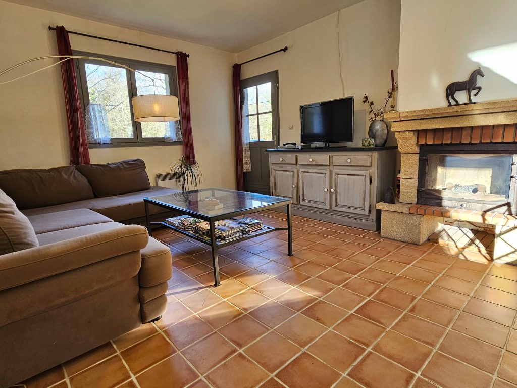 Le gîte : le salon et la cheminée